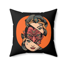 Load image into Gallery viewer, Traditional Tattoo Lady Devil Devil Inside Spun Polyester Square Pillow, Tattoo Home Decor, Alternative Style