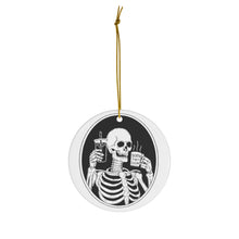 Load image into Gallery viewer, Death Before Decaf Skeleton Ceramic Ornaments