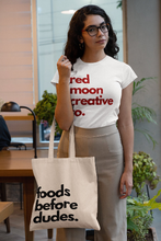Load image into Gallery viewer, Foods Before Dudes Funny Canvas Tote Bag