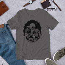 Load image into Gallery viewer, Death Before Decaf Skeleton Short-Sleeve Unisex T-Shirt