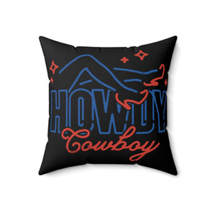Howdy Cowboy Neon Sign Spun Polyester Square Pillow