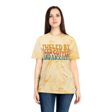 Load image into Gallery viewer, Fueled By Coffee and Anxiety Unisex Color Blast T-Shirt

