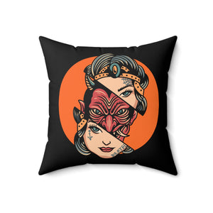 Traditional Tattoo Lady Devil Devil Inside Spun Polyester Square Pillow, Tattoo Home Decor, Alternative Style