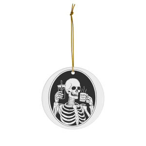Death Before Decaf Skeleton Ceramic Ornaments