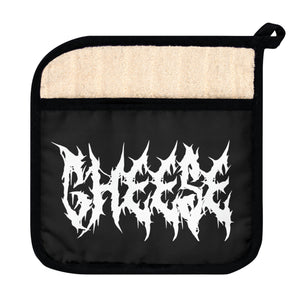 Cheese Metalhead Gift, Blackmetal font, Metalhead Humor Pot Holder with Pocket