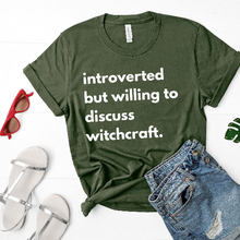 Load image into Gallery viewer, Introverted But Willing To Discuss Witchcraft Unisex Tee | Witch Witchy Woman Tees | Gifts for Women | Gifts for Men | Spiritual | Ouija
