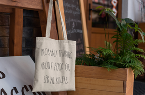 Probably Thinking About Food Or Serial Killers Funny Canvas Tote Bag | Murder Shows | Market Bag | Canvas tote Bags | Reusable Book Bag