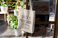 Load image into Gallery viewer, Cheese Is My Religion | Funny Tote Bag | Canvas Bag | Grocery Bag
