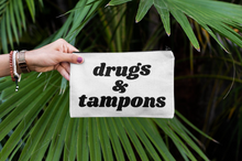 Load image into Gallery viewer, Drugs And Tampons Makeup Bag | Canvas Zipper Pouch | Funny Tote Bag | Womens Humor
